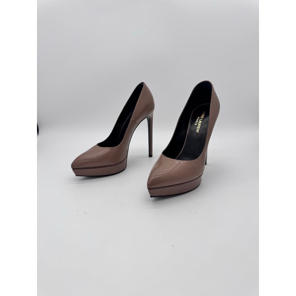 Saint Laurent Janis Hedi Slimane Pink Nude Textured Leather Platform Pumps 38.5 - Picture 10 of 14